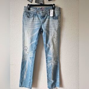 NWT Rerock For Express  Women's Straight Floral Jeans Size 8.